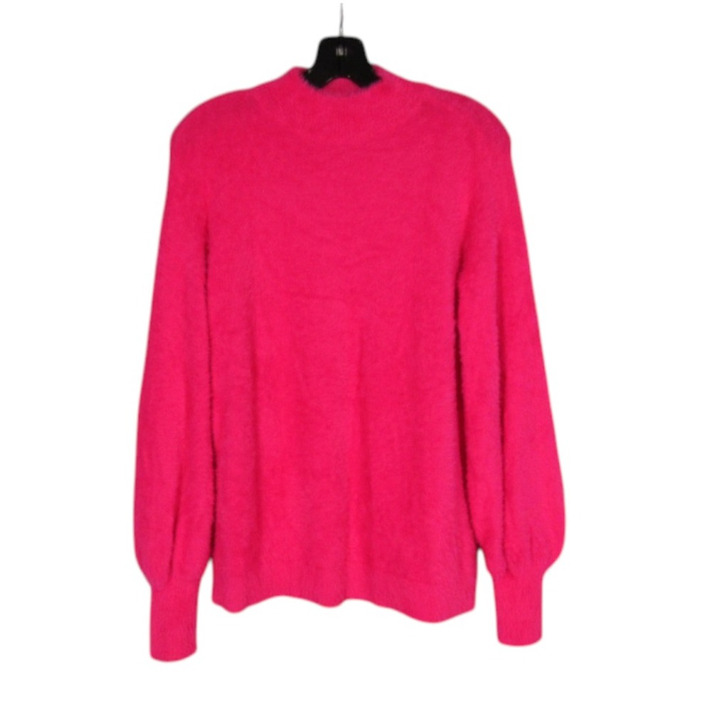 NWT CHICO'S Pink EYELASH SWEATER Pullover MOCK NECK Ballon Sleeve Sz 0 (US-S)